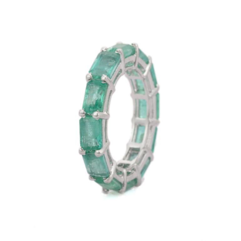For Sale:  6.48 Carat Green Emerald Eternity Band Ring in Sterling Silver 6