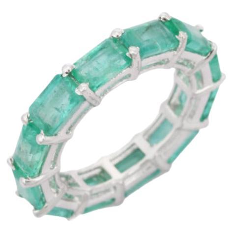 For Sale:  6.48 Carat Green Emerald Eternity Band Ring in Sterling Silver
