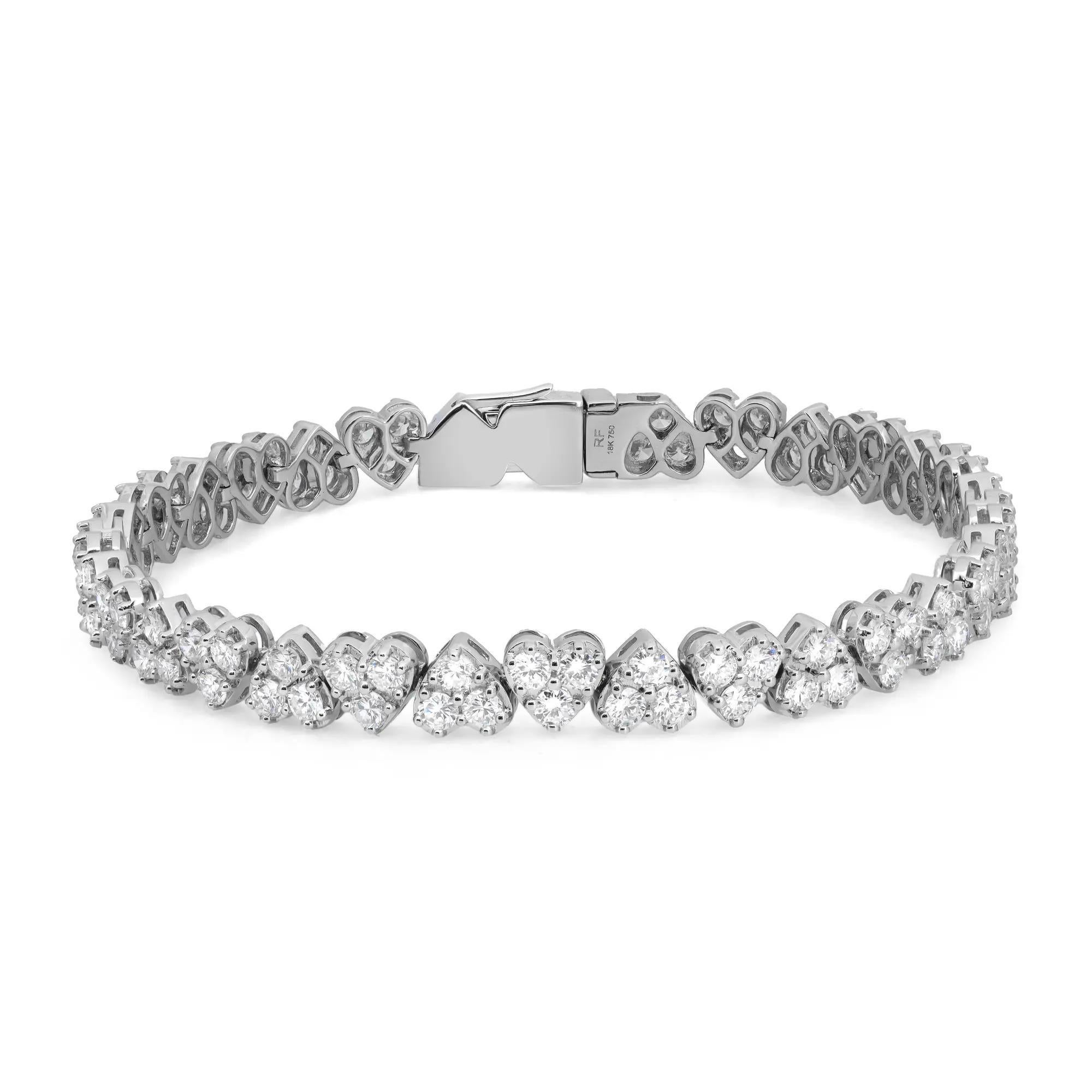 Round Cut 6.48 Carat Heart Illusion Diamond Bracelet 18K White Gold  For Sale