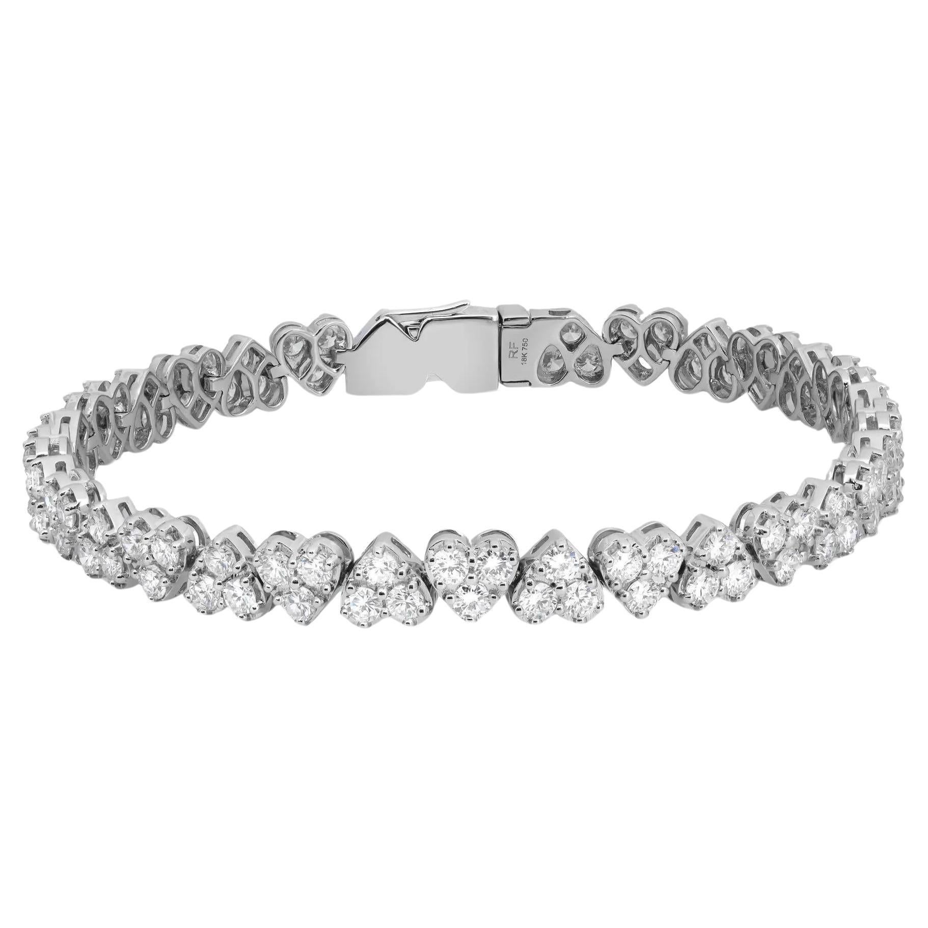 Bracelet en or blanc 18 carats avec diamant en forme de cœur de 6,48 carats 