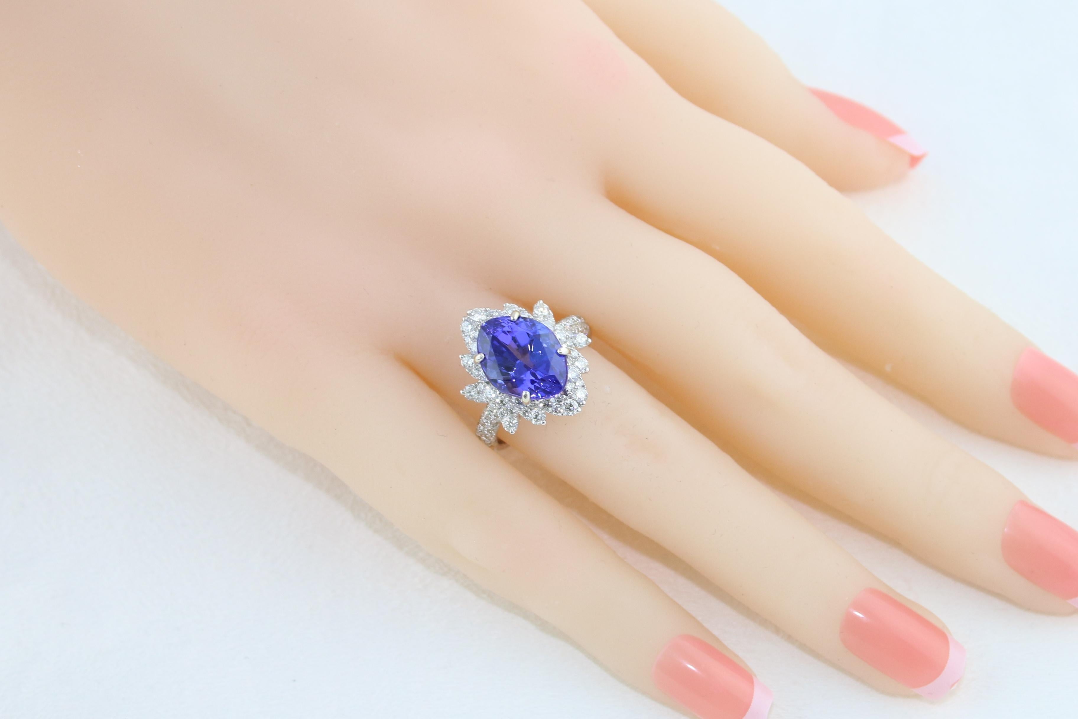 6.48 Carat Marquise Tanzanite Diamond Gold Cocktail Ring For Sale 1