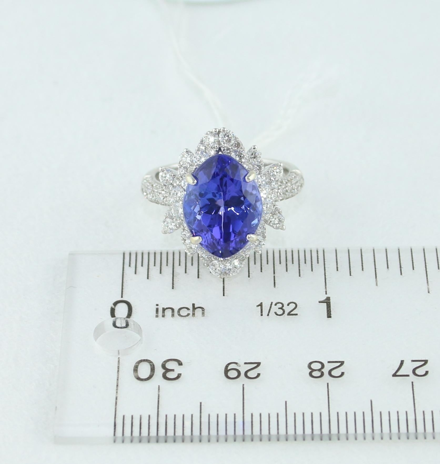 6.48 Carat Marquise Tanzanite Diamond Gold Cocktail Ring For Sale 2