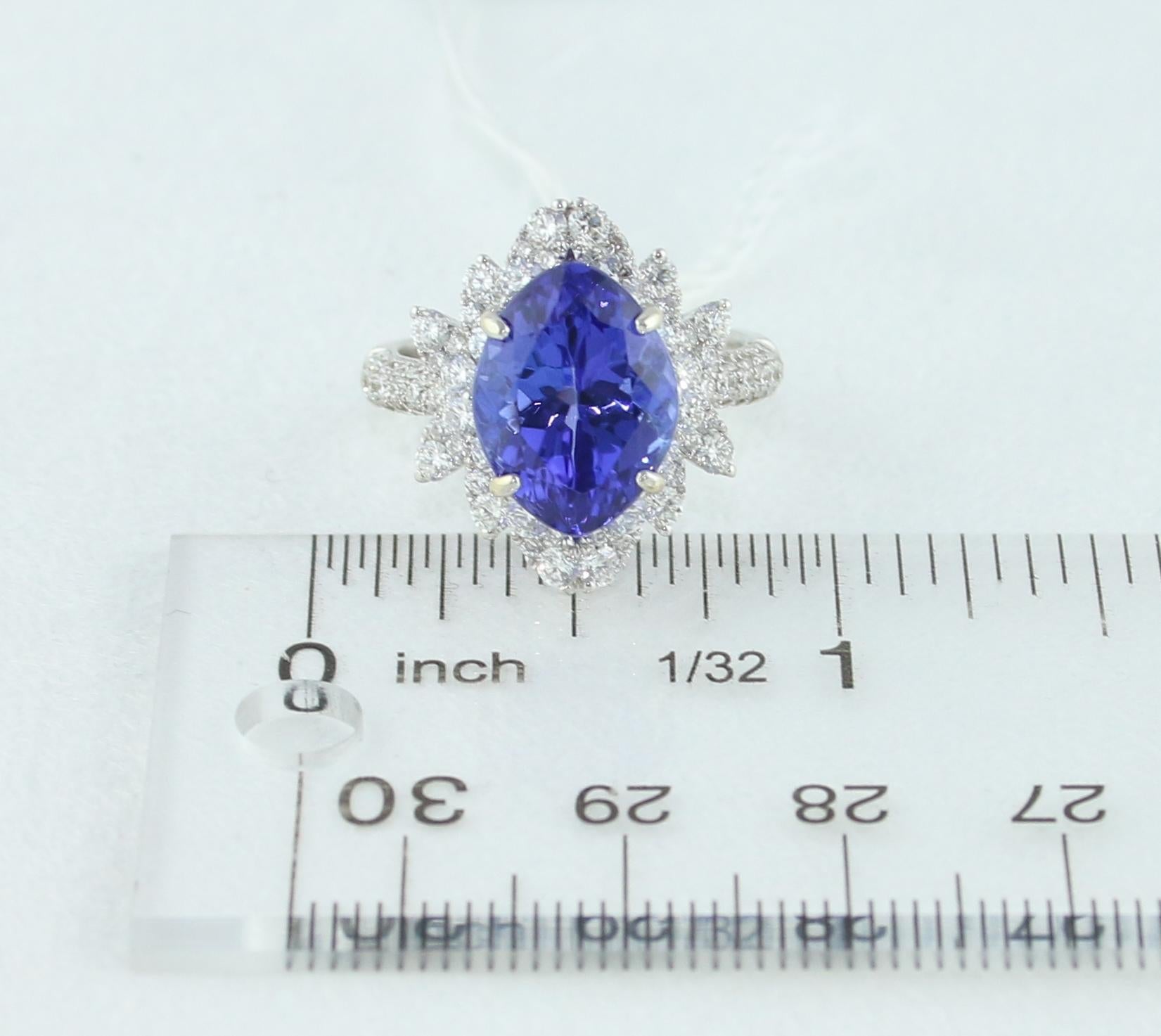 6.48 Carat Marquise Tanzanite Diamond Gold Cocktail Ring For Sale 3