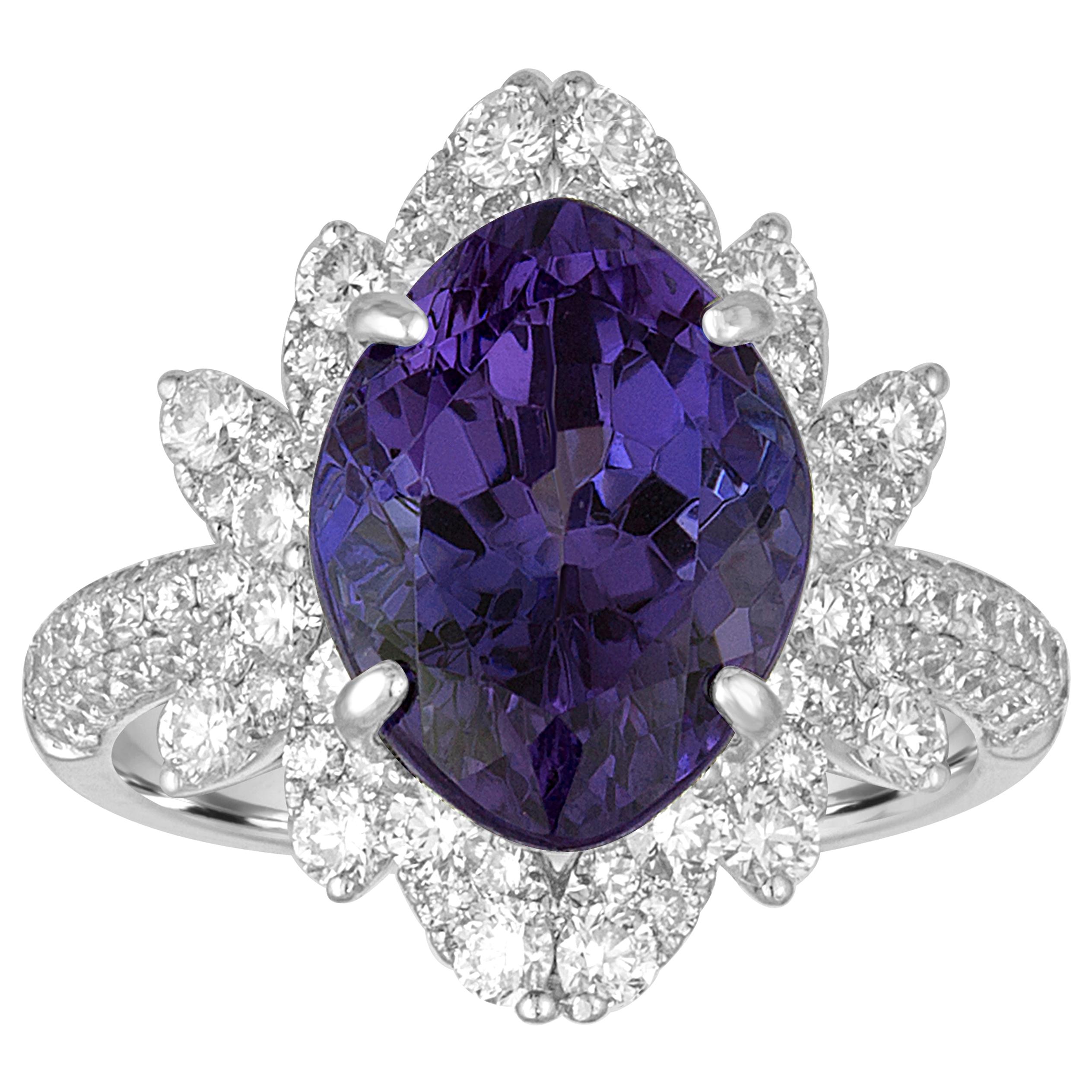 6.48 Carat Marquise Tanzanite Diamond Gold Cocktail Ring For Sale