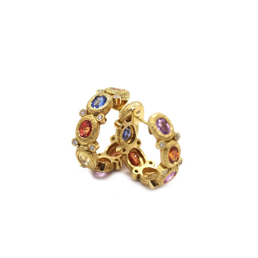 Contemporary 6.48 Carat Multi-Color Sapphire Earrings with Brilliant Diamonds