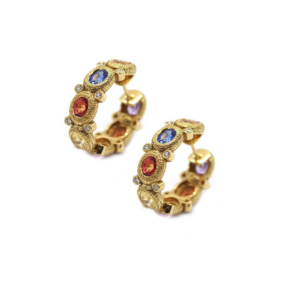 Mixed Cut 6.48 Carat Multi-Color Sapphire Earrings with Brilliant Diamonds