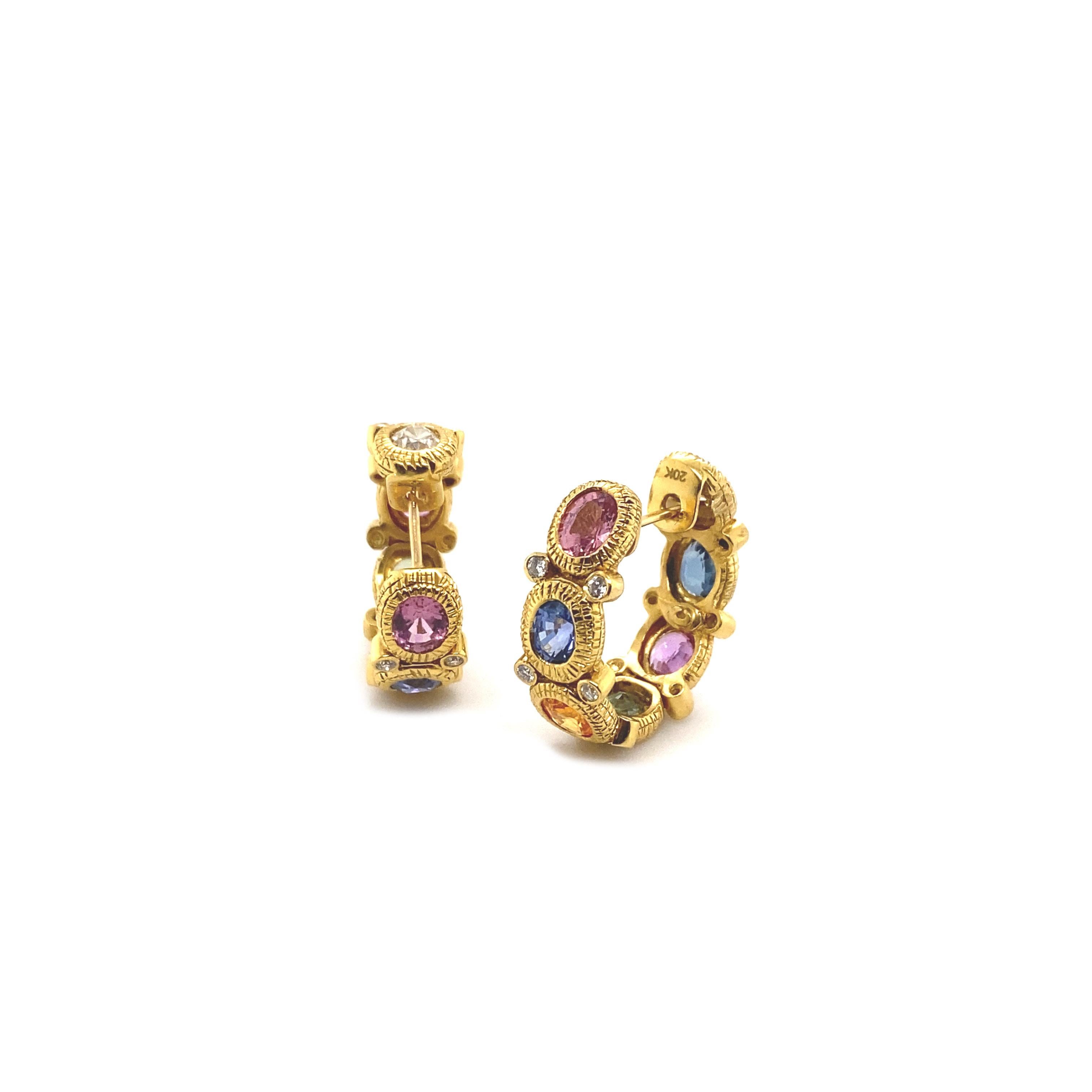 6.48 Carat Multi-Color Sapphire Earrings with Brilliant Diamonds In New Condition In Secaucus, NJ
