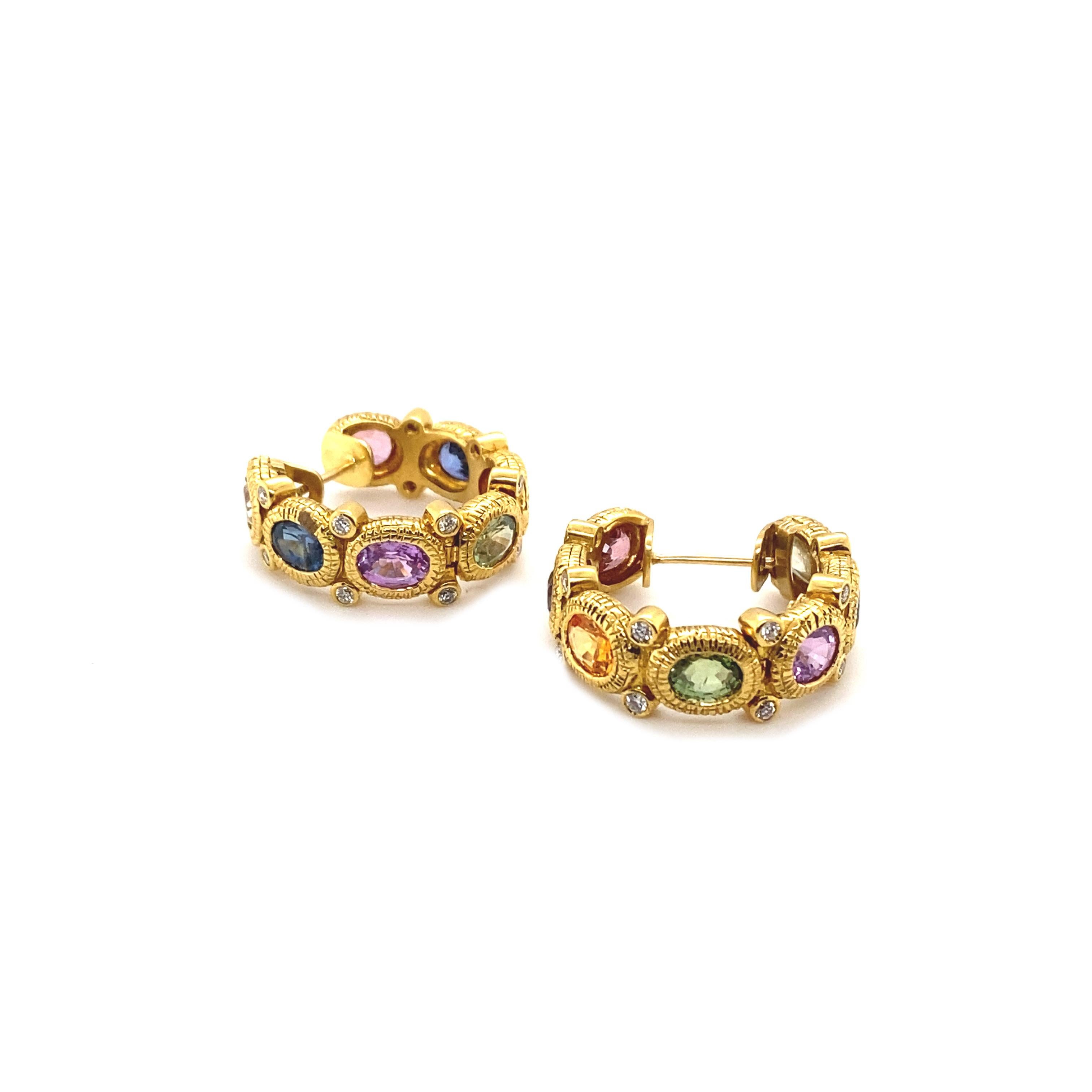 Women's 6.48 Carat Multi-Color Sapphire Earrings with Brilliant Diamonds