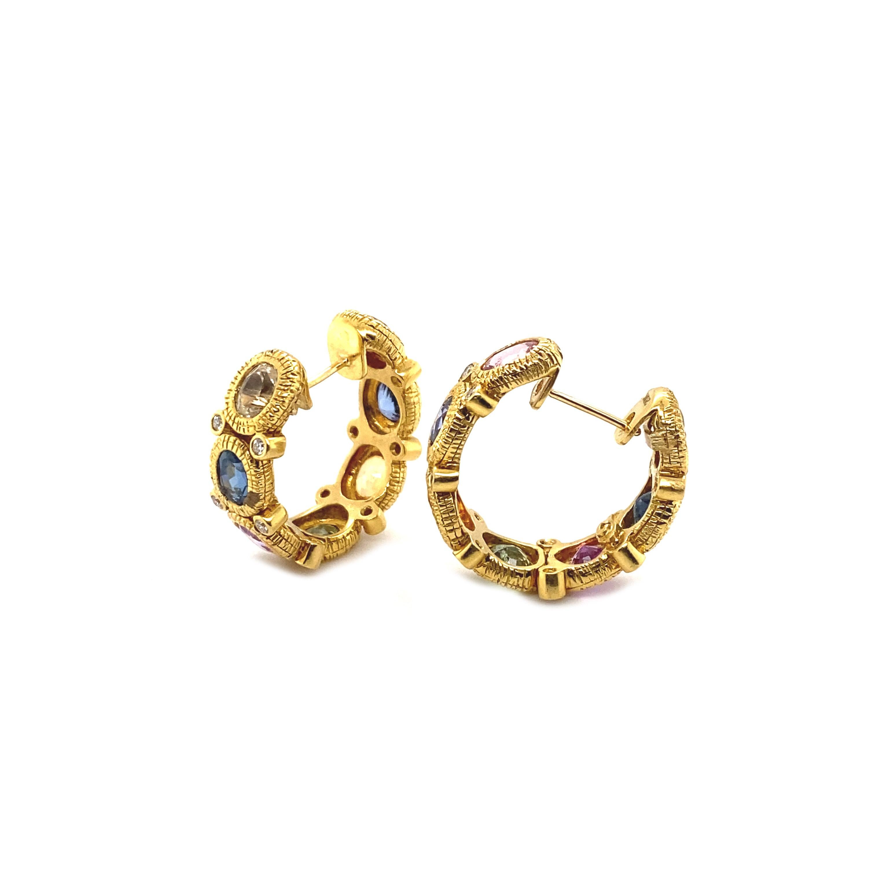 6.48 Carat Multi-Color Sapphire Earrings with Brilliant Diamonds 1
