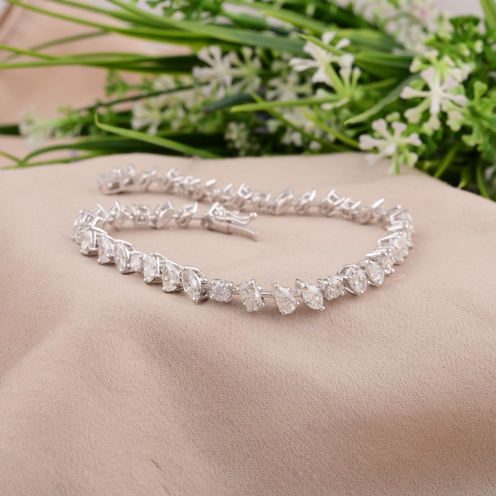 Women's 6.48 Carat Multi Shape Diamond Bracelet 14 Karat White Gold Handmade Jewelry For Sale