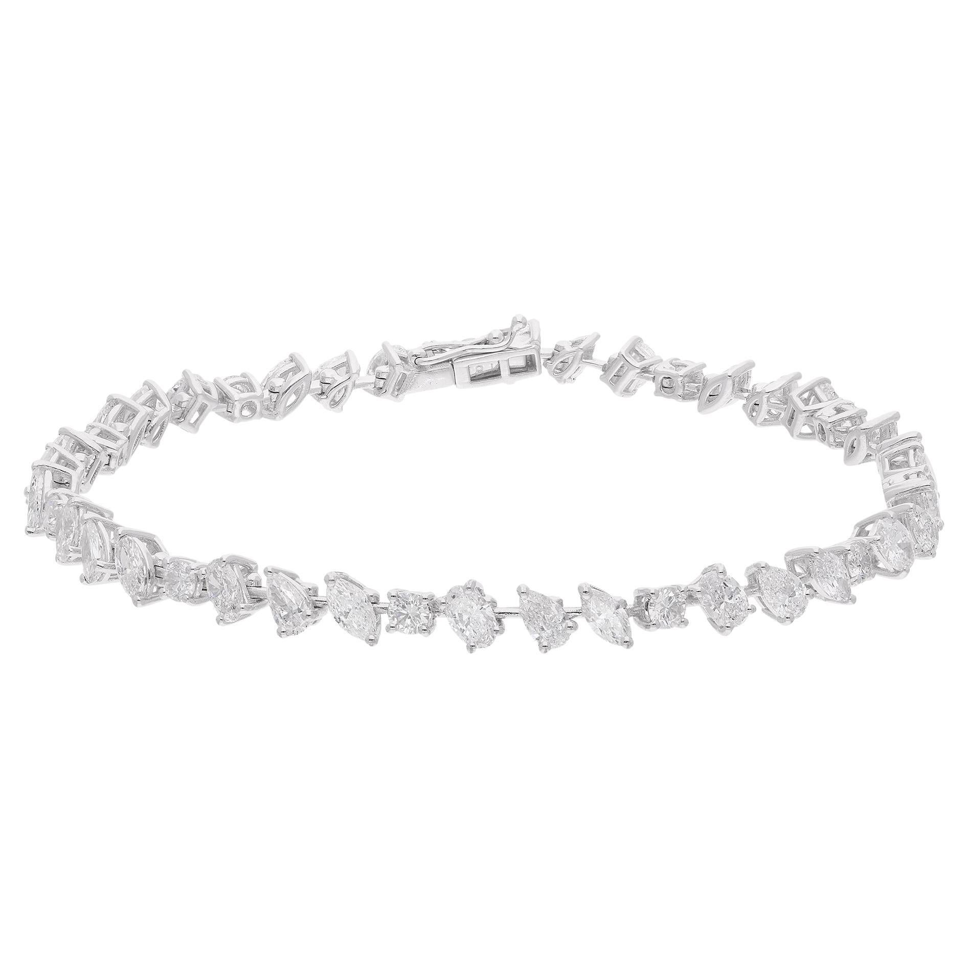 6.48 Carat Multi Shape Diamond Bracelet 14 Karat White Gold Handmade Jewelry For Sale