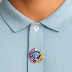 6.48 Carat Multicolore Baguette Cut Medusa Versace Cameo Gold Shirt Button