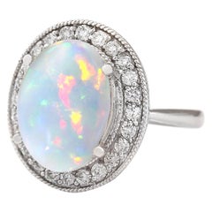 Opal-Diamantring aus 14 Karat Weißgold