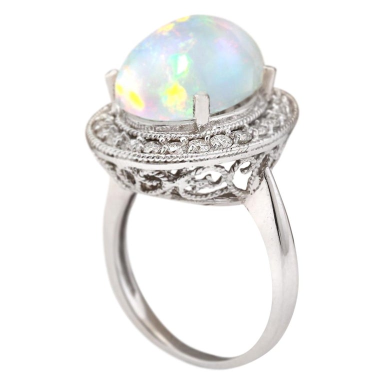 6.48 Carat Natural Opal 18 Karat White Gold Diamond Ring For Sale at ...