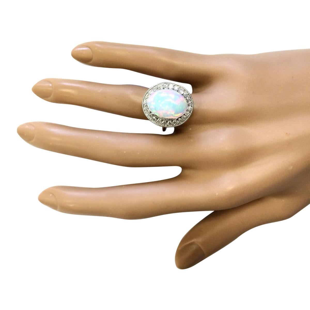 Opal Diamond Ring In 14 Karat White Gold  In New Condition For Sale In Los Angeles, CA