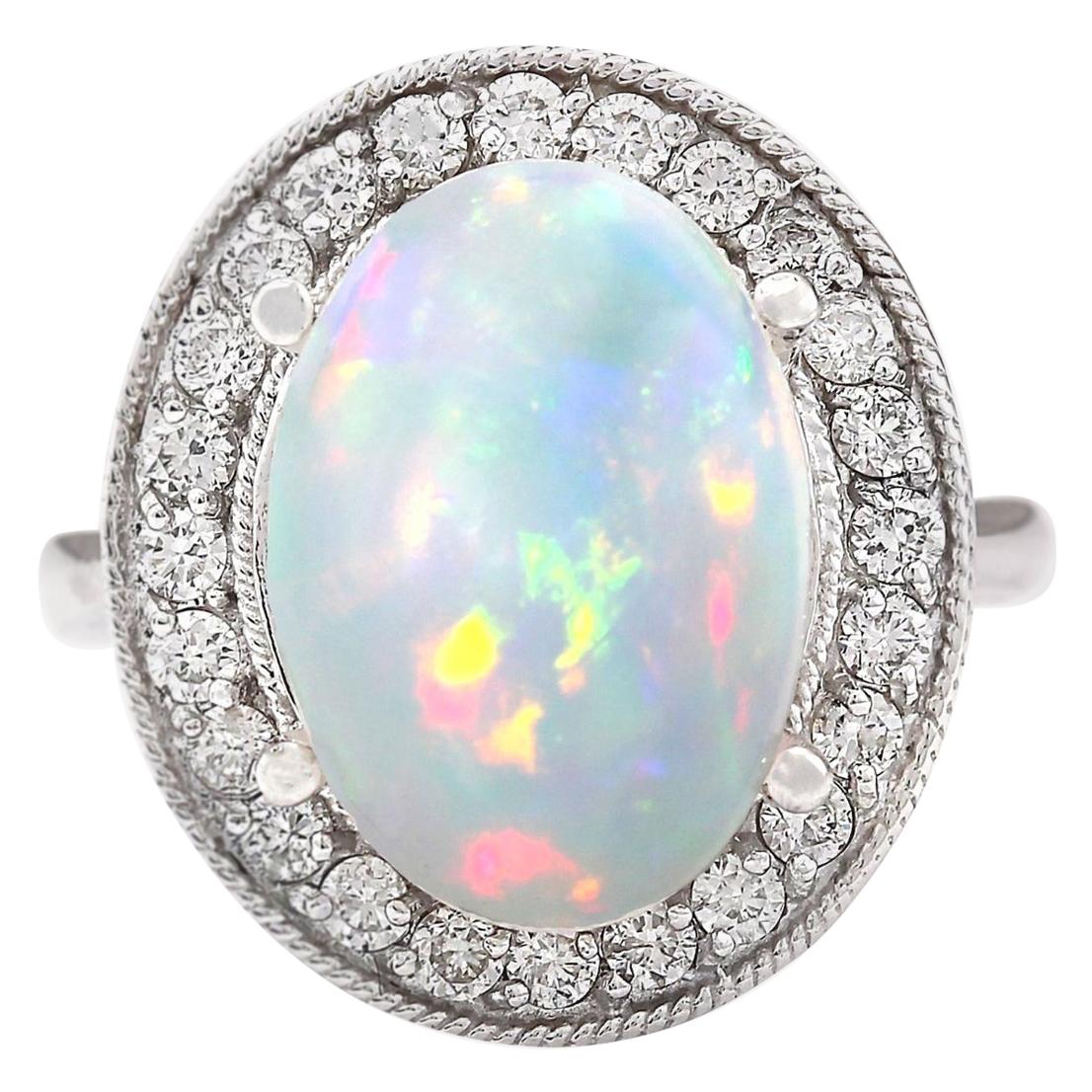 Opal Diamond Ring In 14 Karat White Gold 