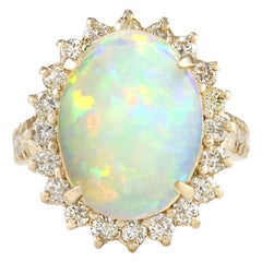 Bague en or jaune 14 carats avec opale naturelle et diamants 