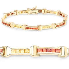 6.48 Carat Orange Sapphire and Yellow Sapphire .925 Sterling Silver Bracelet