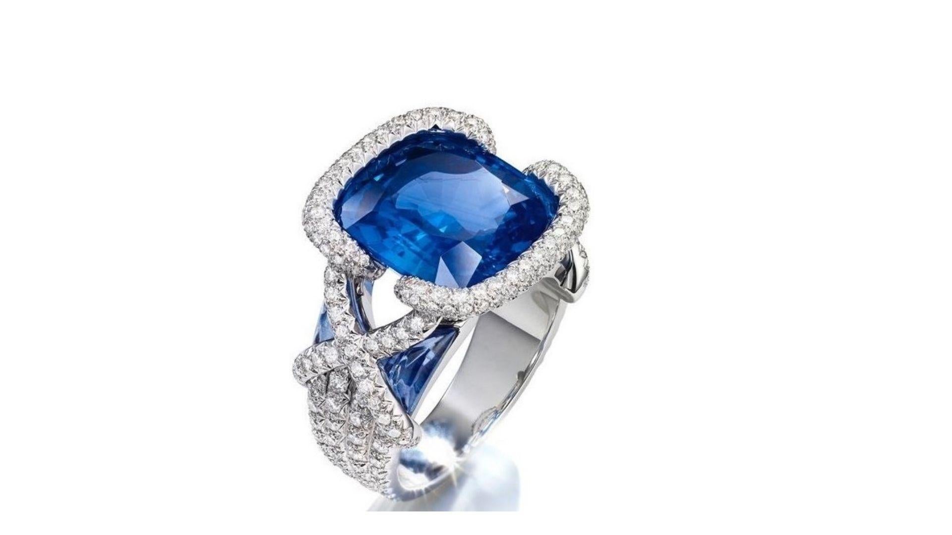 Contemporary 6.48 Carat Tanzanite Diamond Ring 18 Karat White Gold For Sale