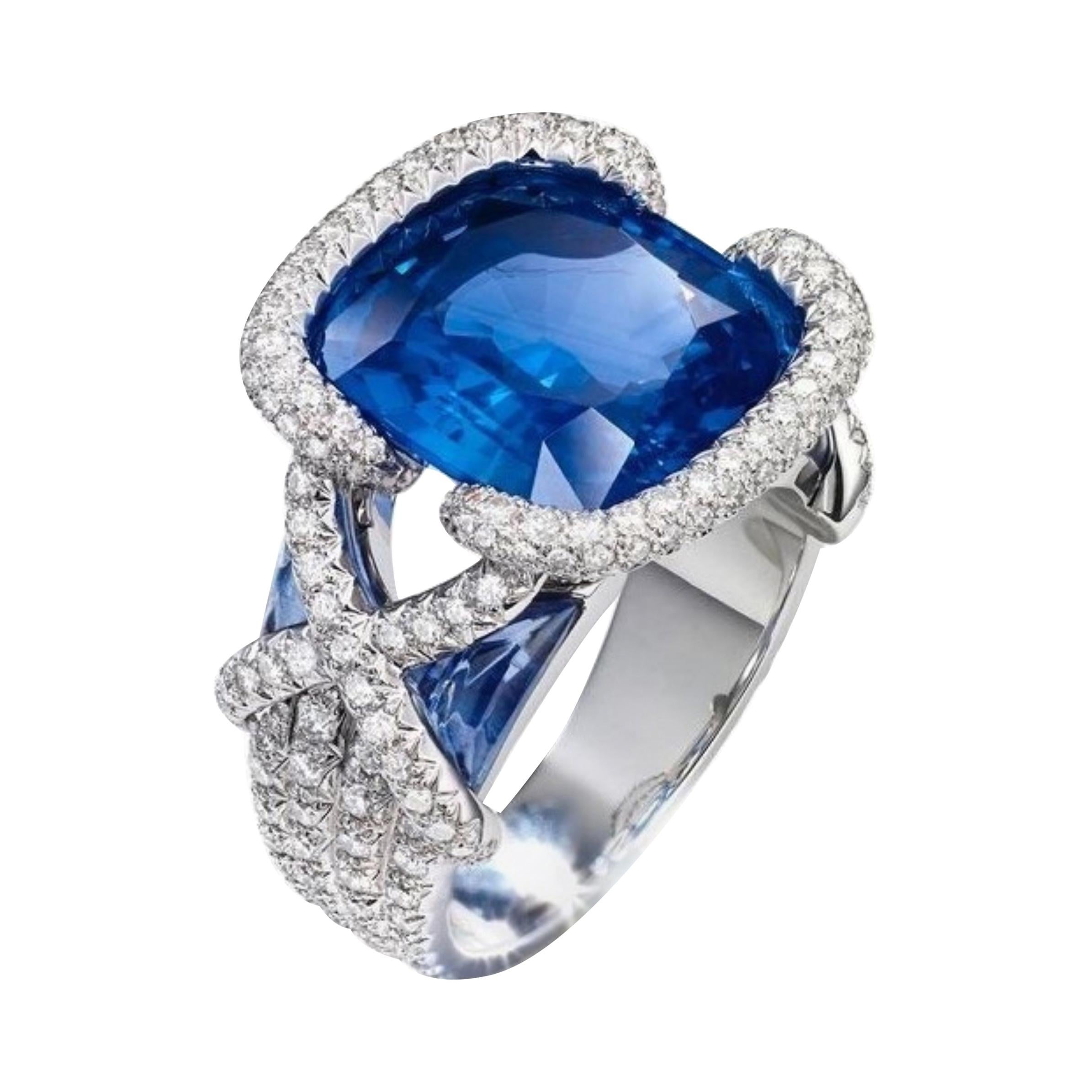 6.48 Carat Tanzanite Diamond Ring 18 Karat White Gold For Sale