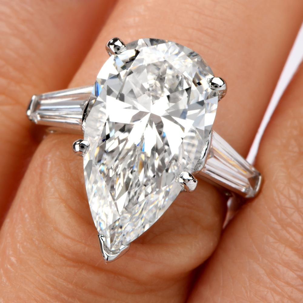 Modern 6.48 Carat E-VVS2 GIA Pear Diamond Platinum Classic Engagement Ring