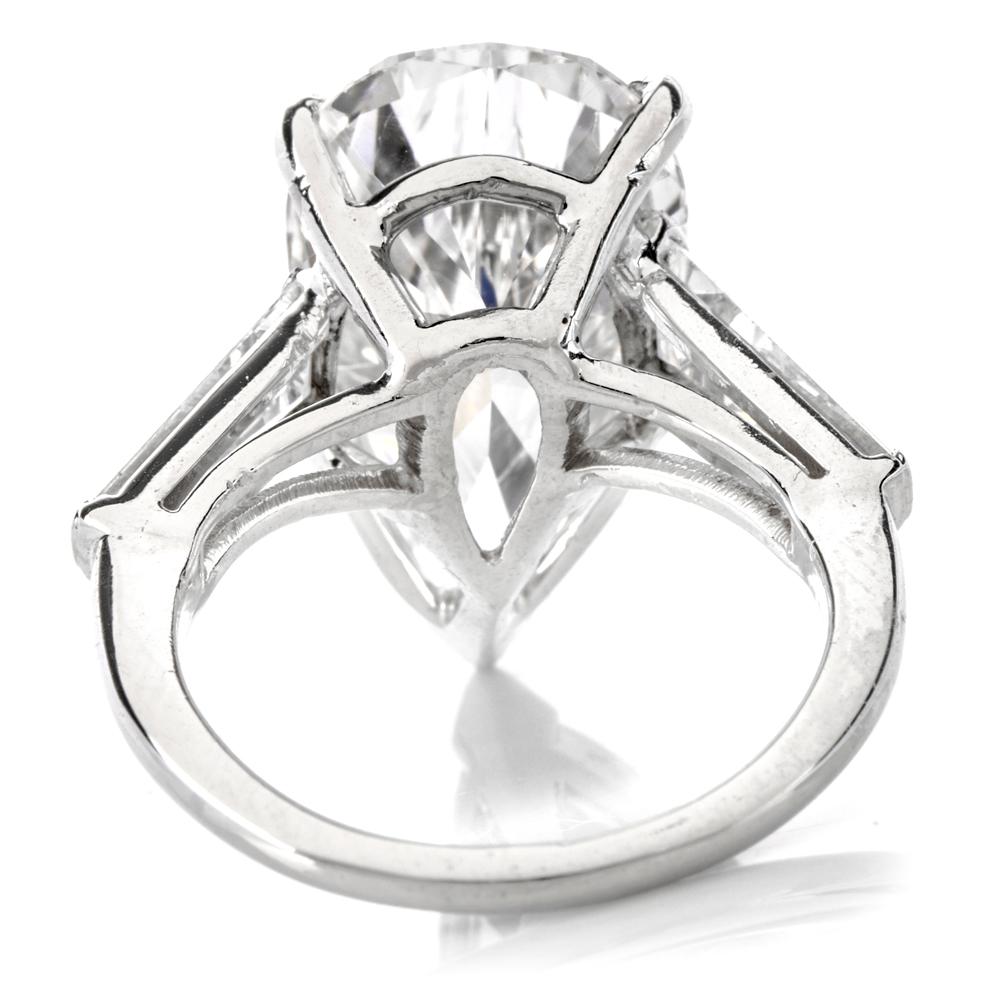 Pear Cut 6.48 Carat E-VVS2 GIA Pear Diamond Platinum Classic Engagement Ring