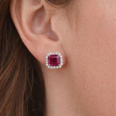 6.48ct Pink Tourmaline 1.1ct SI/H Diamond Halo Stud Earrings 18 Karat White Gold