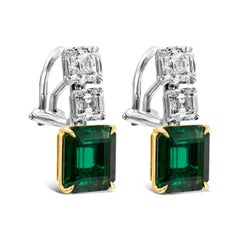 Roman Malakov 6.49 Carats Mixed Cut Green Emerald and Diamond Drop Earrings