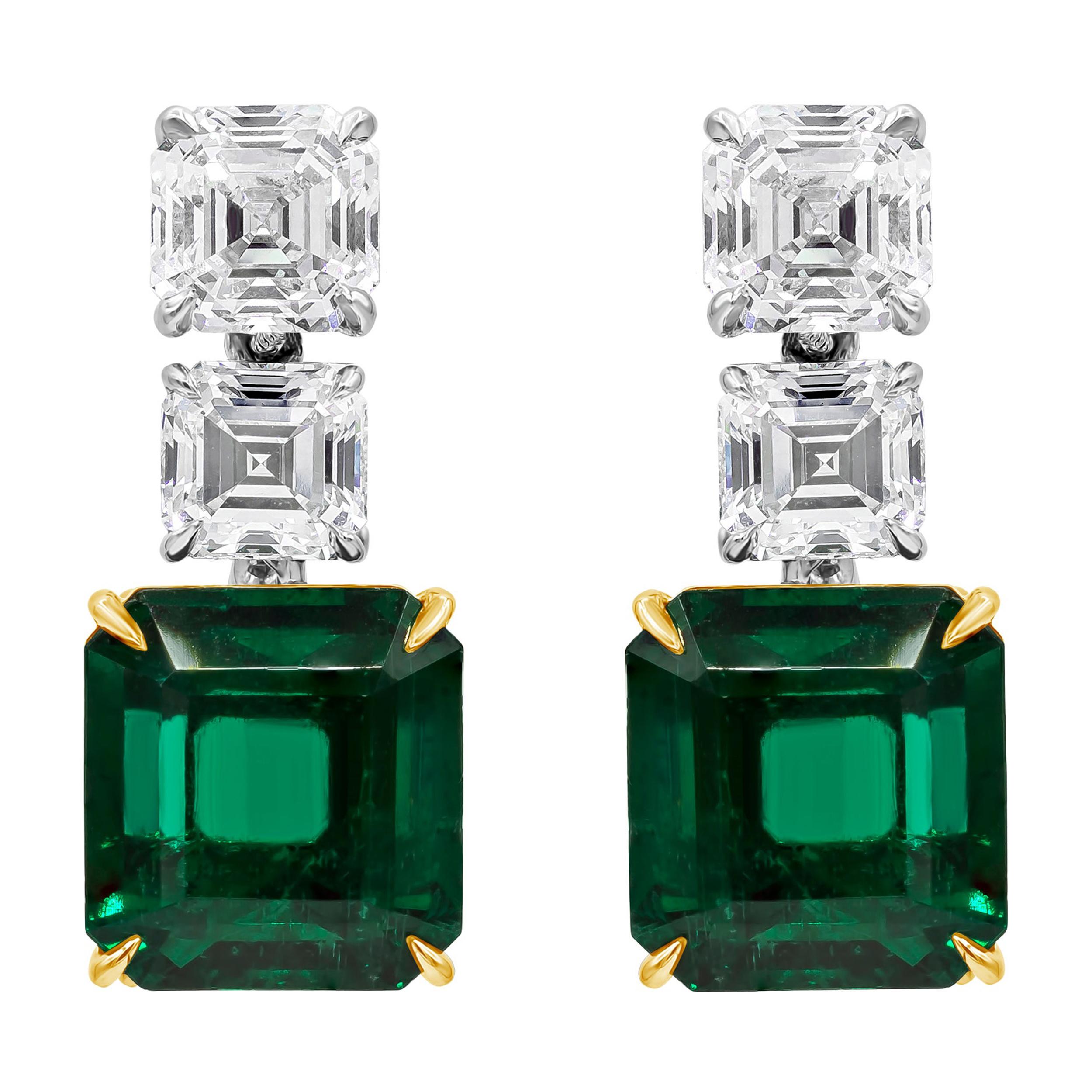 Roman Malakov, 6.49 Carat Emerald and Diamond Drop Earrings