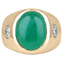 Ring mit 6,49 Karat Smaragd-Cabochon mit Diamant-Akzenten und drei Steinen
