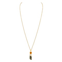6,49 Karat Fancy Cut Moldavite, Citrin und Diamant-Halskette in 18 Karat YG