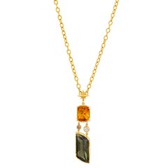 6,49 Karat Fancy Cut Moldavite, Citrin und Diamant-Halskette in 18 Karat YG