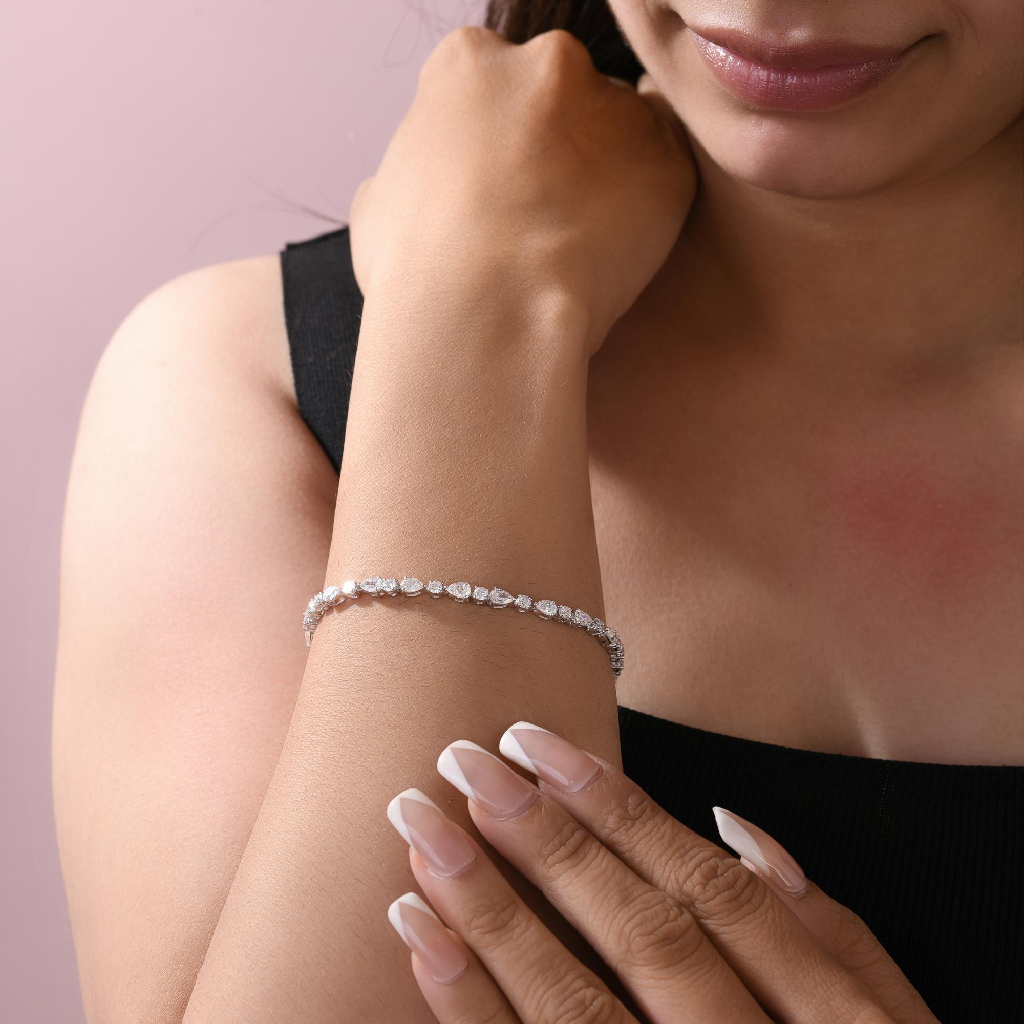 6,49 Ct Multi Cut Certified Diamond Tennis Armband 18K Weißgold Feiner Schmuck im Zustand „Neu“ im Angebot in Diera, Dubai