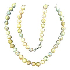 649.50 Carat Freshwater Pearl Necklace Oxidized Sterling Silver with Diamonds