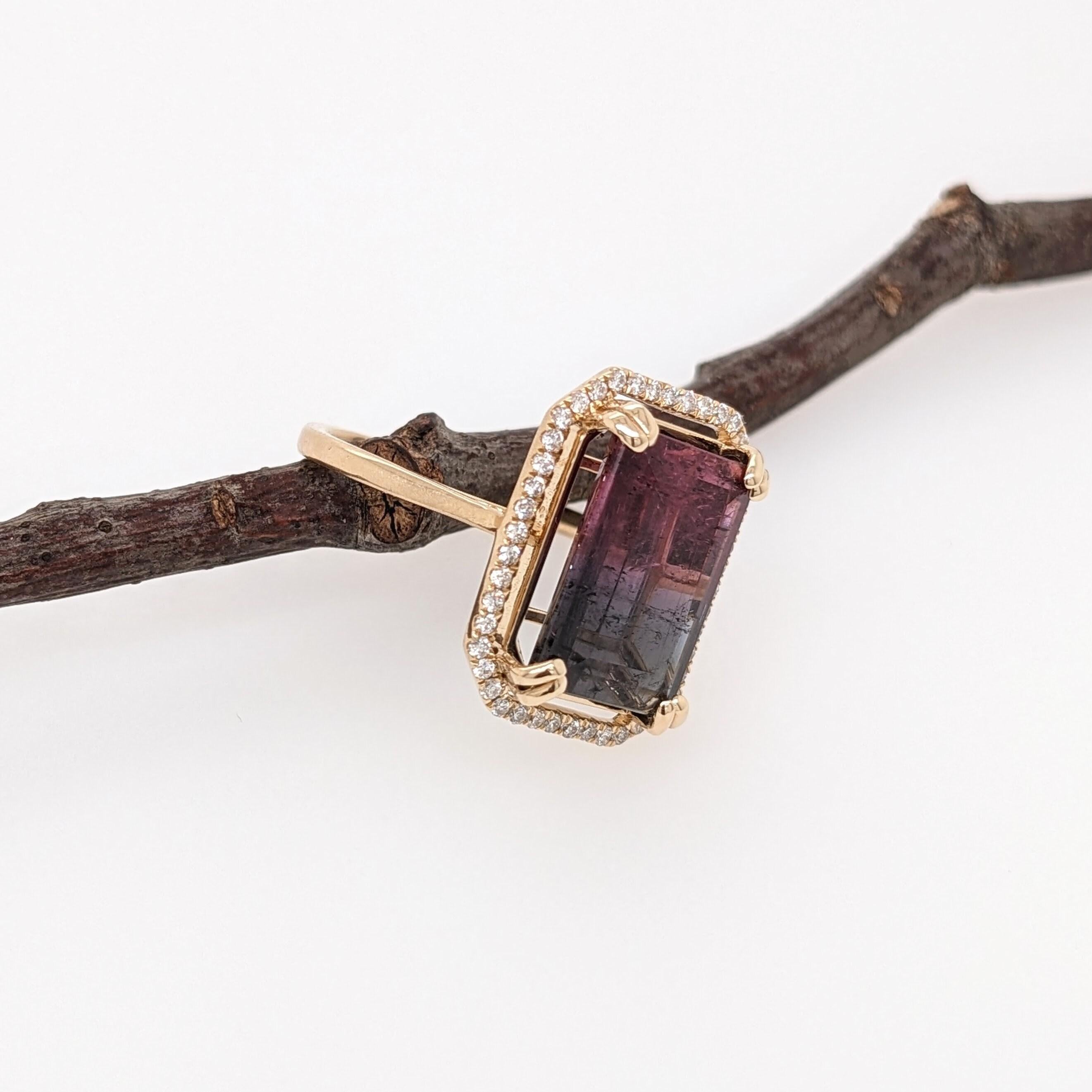 Taille émeraude Bague avec tourmaline bicolore de 6,4 carats et diamants extraits de la terre en or massif 14 carats EM 13x9 mm en vente
