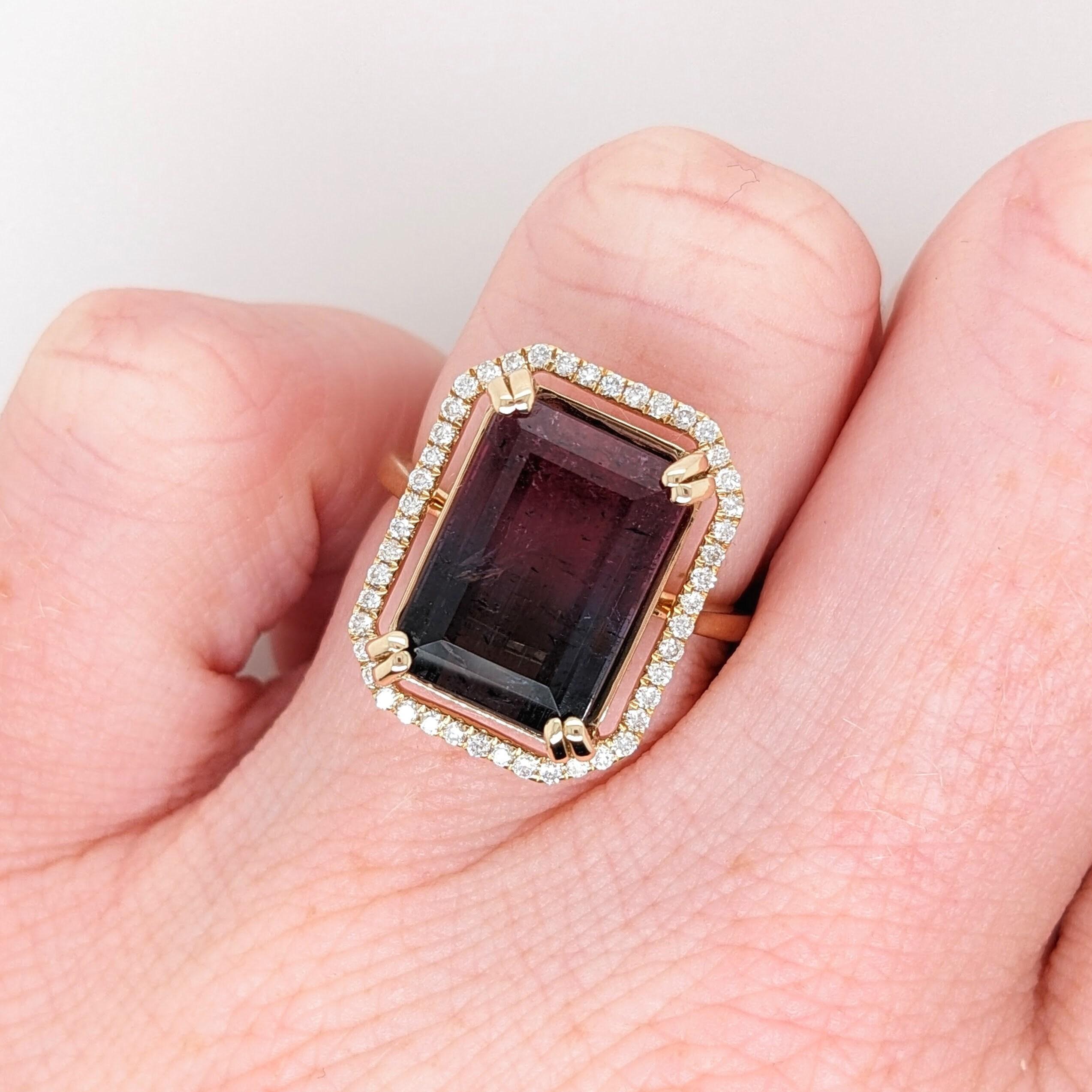 Bague avec tourmaline bicolore de 6,4 carats et diamants extraits de la terre en or massif 14 carats EM 13x9 mm Neuf - En vente à Columbus, OH