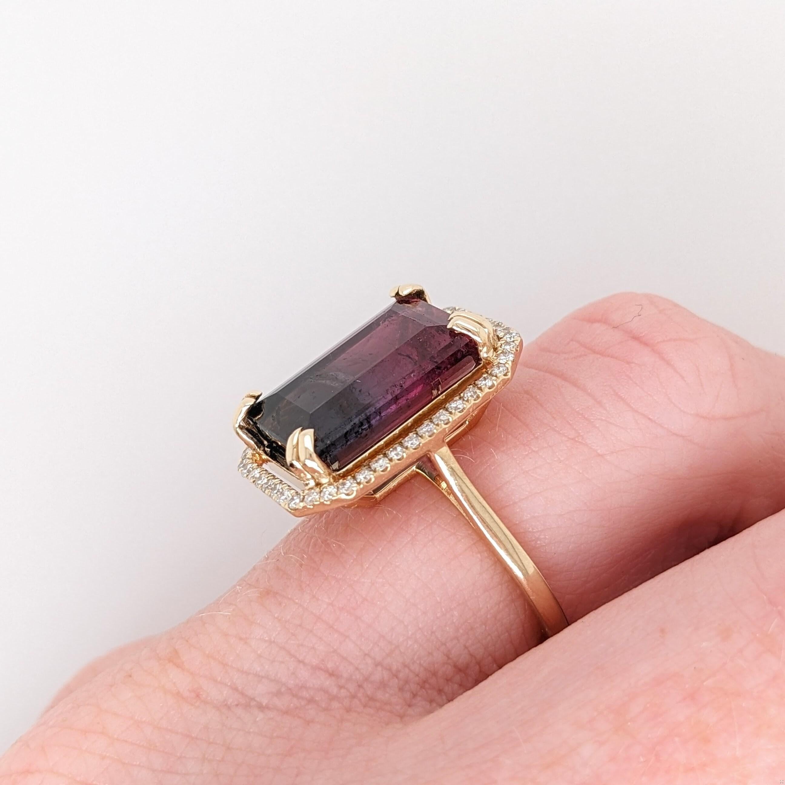 Bague avec tourmaline bicolore de 6,4 carats et diamants extraits de la terre en or massif 14 carats EM 13x9 mm Pour femmes en vente