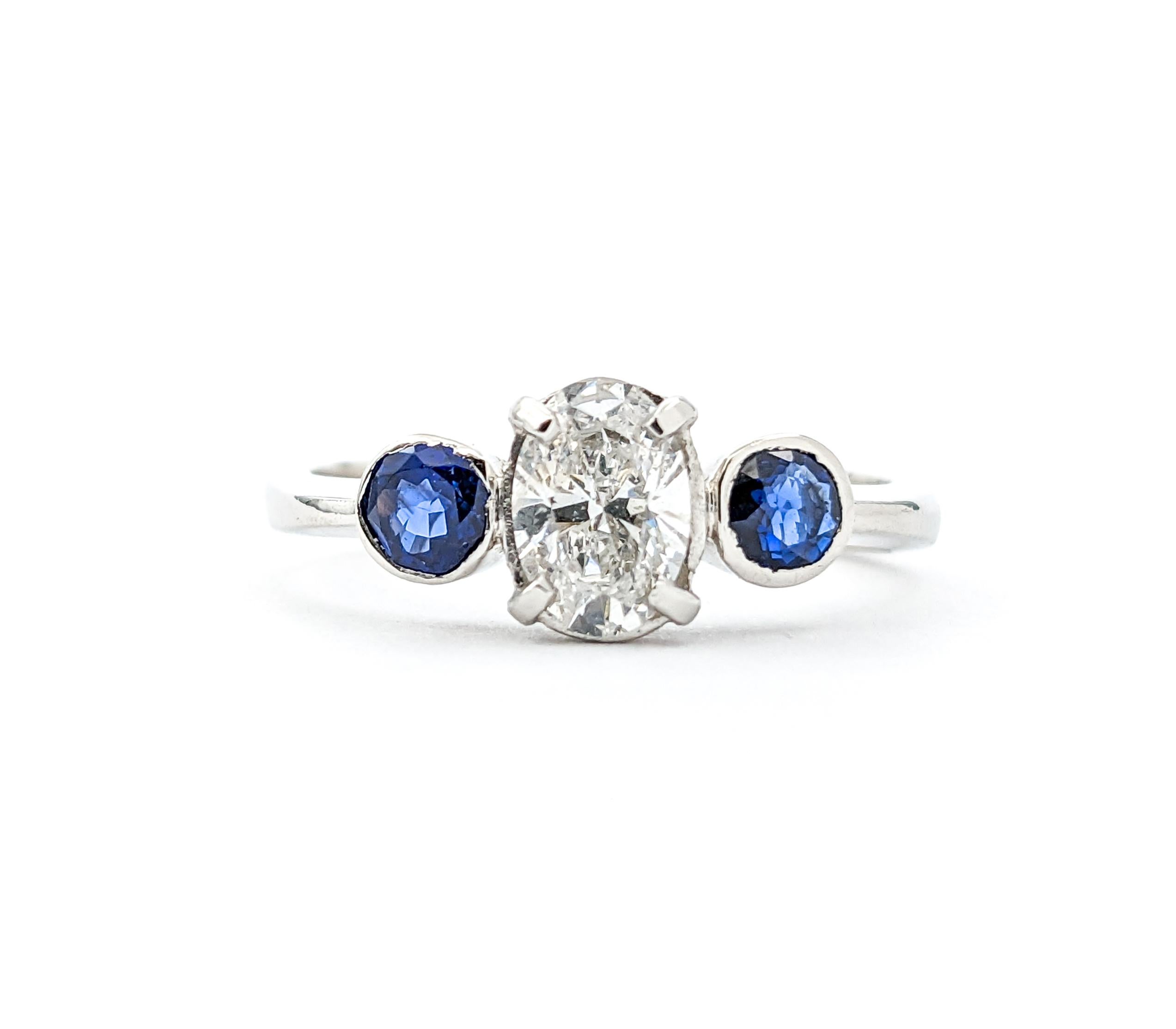 .64ct Diamond & Blue Sapphire Ring In Platinum For Sale 4