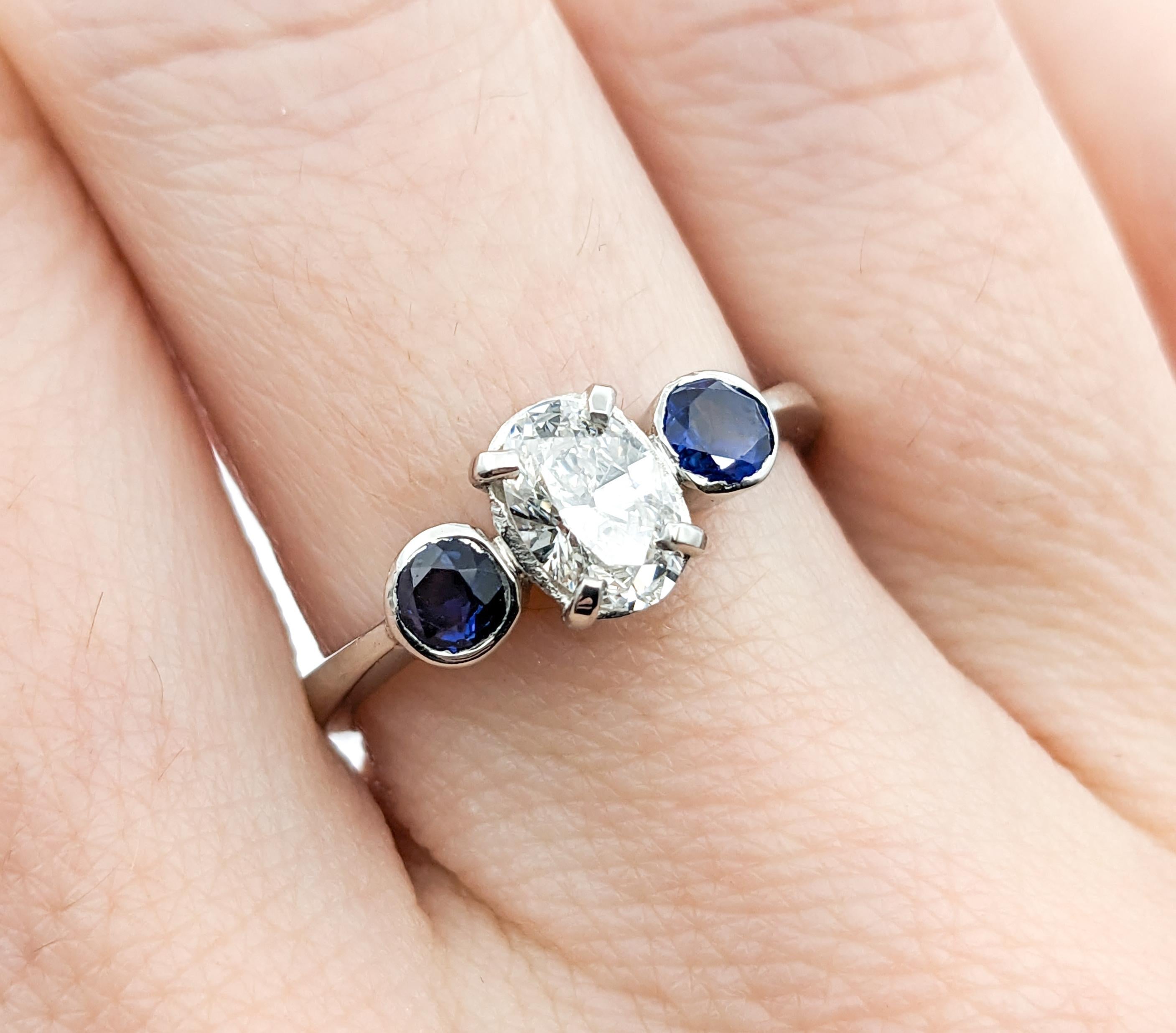 .64ct Diamond & Blue Sapphire Ring In Platinum In Excellent Condition For Sale In Bloomington, MN