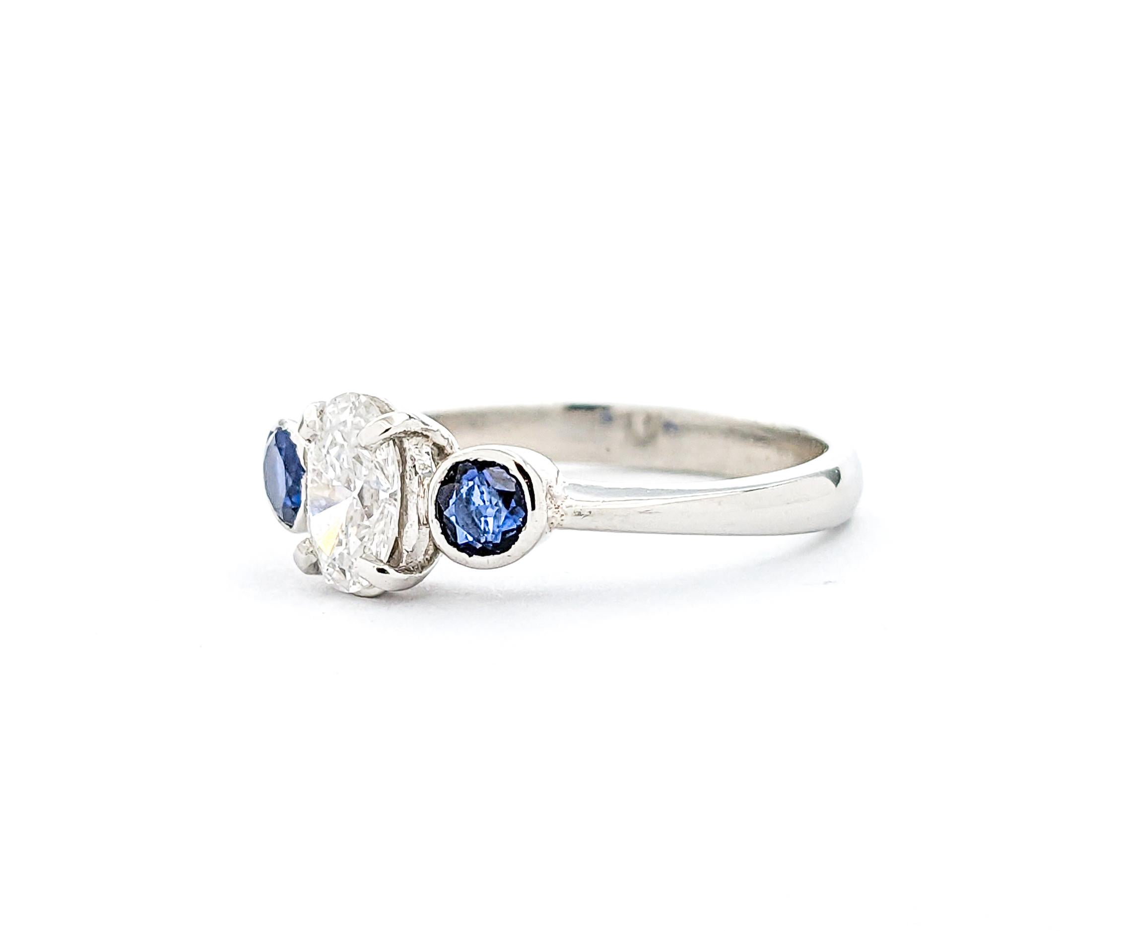 Women's .64ct Diamond & Blue Sapphire Ring In Platinum For Sale