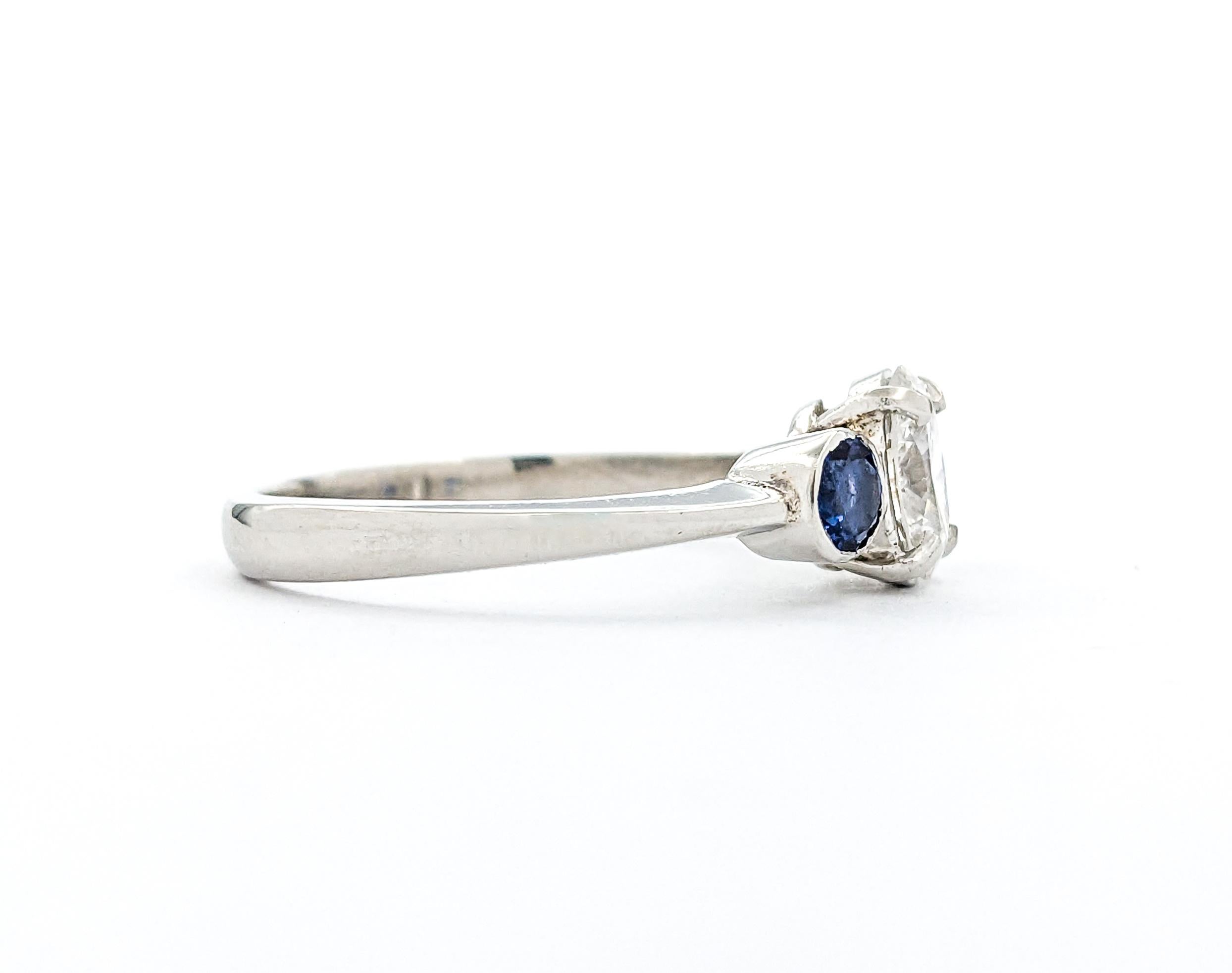 .64ct Diamond & Blue Sapphire Ring In Platinum For Sale 2