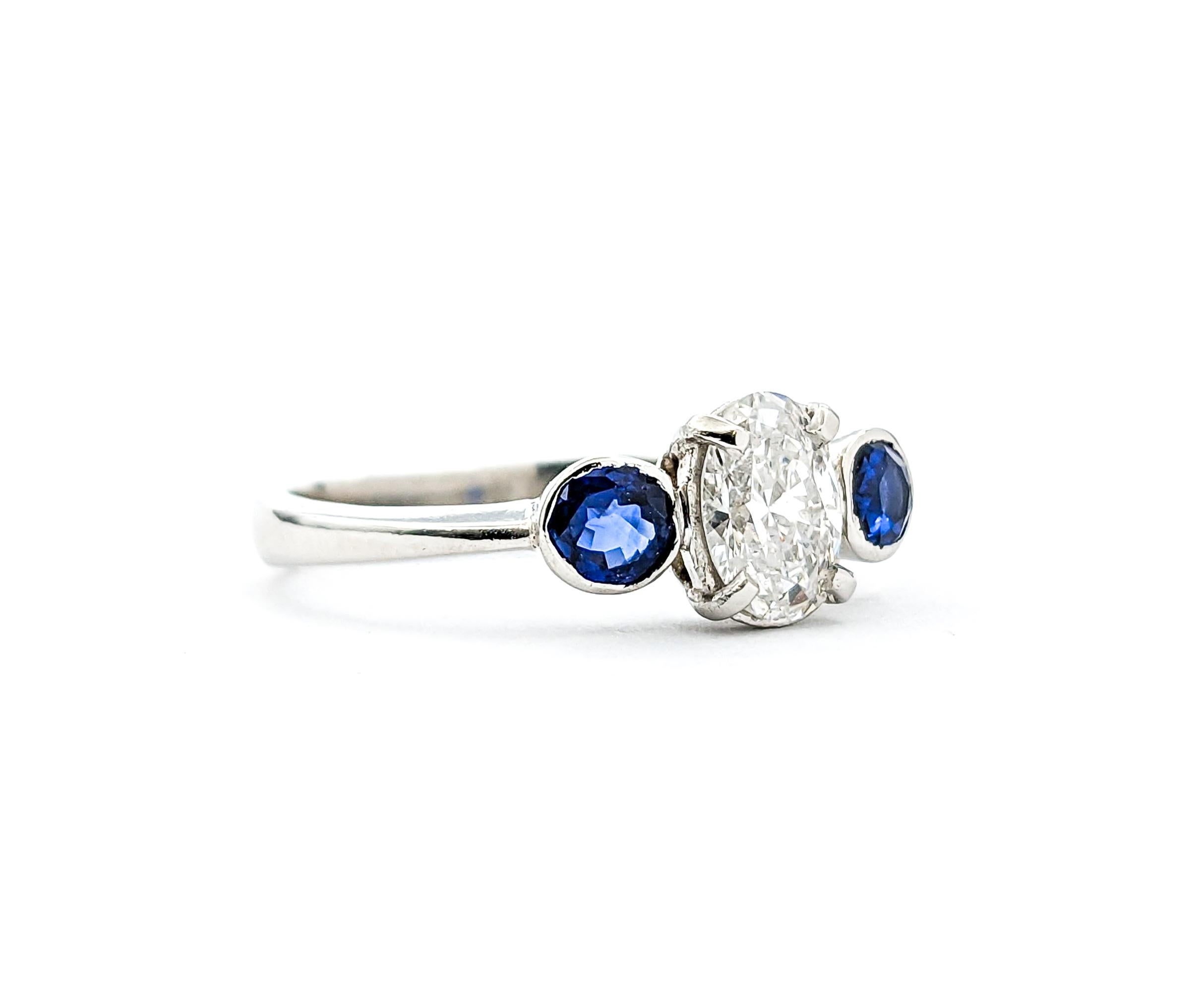 .64ct Diamond & Blue Sapphire Ring In Platinum For Sale 3