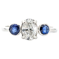 .64ct Diamond & Blue Sapphire Ring In Platinum