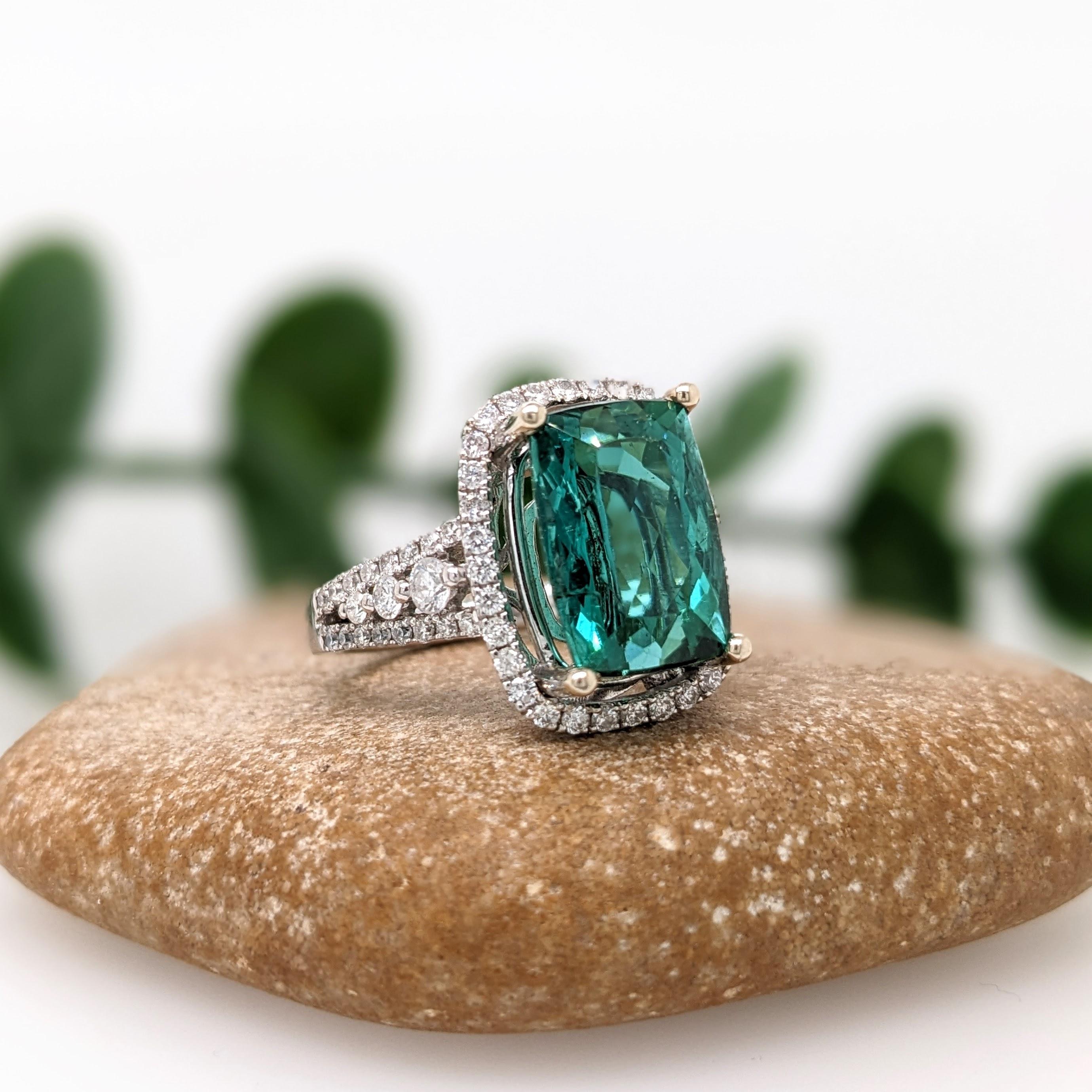 6.4ct Indicolite Tourmaline Ring w Earth Mined Diamonds in Solid 14K White Gold 2