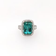 6.4ct Indicolite Tourmaline Ring w Earth Mined Diamonds in Solid 14K White Gold