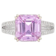 Anello con Kunzite naturale da 6,4 carati e accenti di diamanti naturali: Oro massiccio 14K, 11x9mm