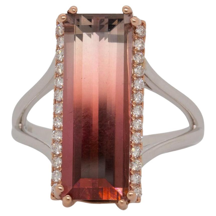 6.4cts Bi-Color Tourmaline Ring with Natural Diamond Accents: Solid 14k Gold