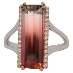 6.4cts Bi-Color Tourmaline Ring with Natural Diamond Accents: Solid 14k Gold