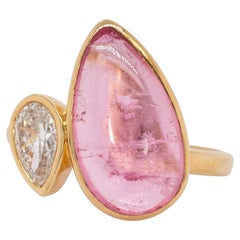 6.4cts Pink Tourmaline and Lab-Created Diamond Ring  Bezel Setting