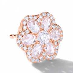 64Facets 1 Carat Rose Cut Diamond Flower Stud Earrings in 18 Karat Gold